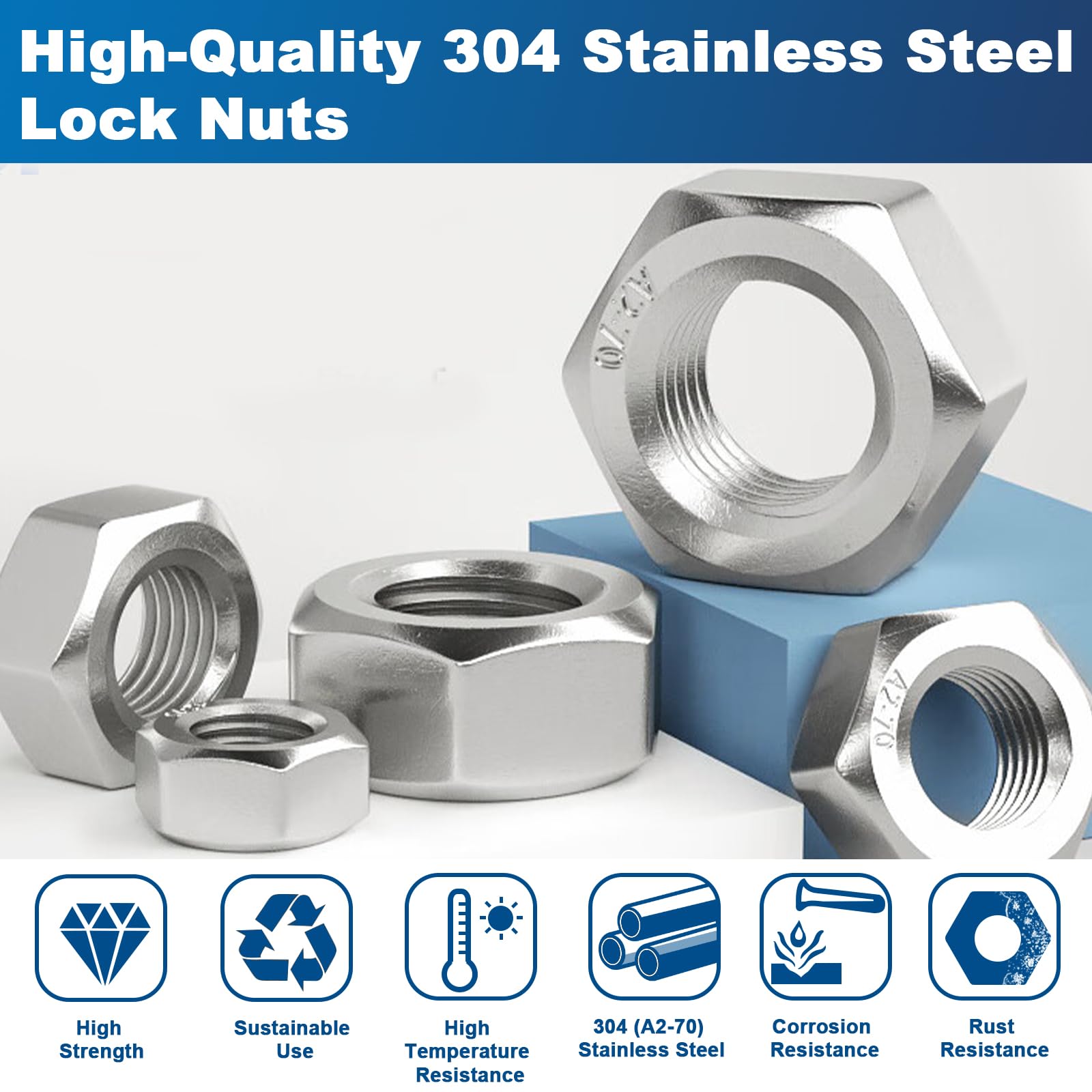 ZQZ 405 Pcs SAE Hex Nuts Assortment Kit #2-56#4-40#6-32#8-32